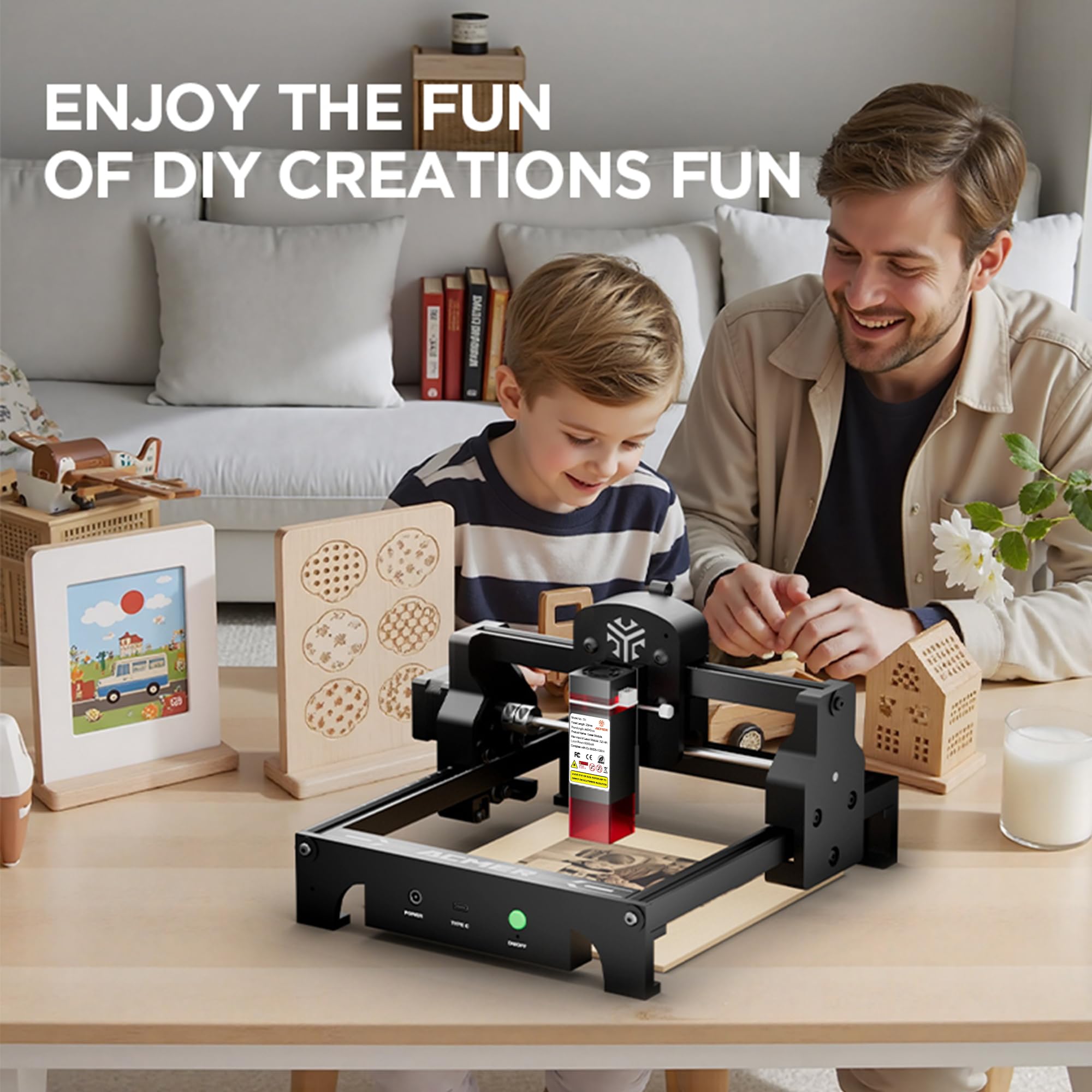 ACMER S1 6W Laser graviermaschine Anfänger, Tragbarer Laserschneider & Gravurgerät für DIY Holz, Metall, Acryl, Leder,130x130mm Gravurbereich, Laserklasse 4,Ideal für Kleinunternehmen