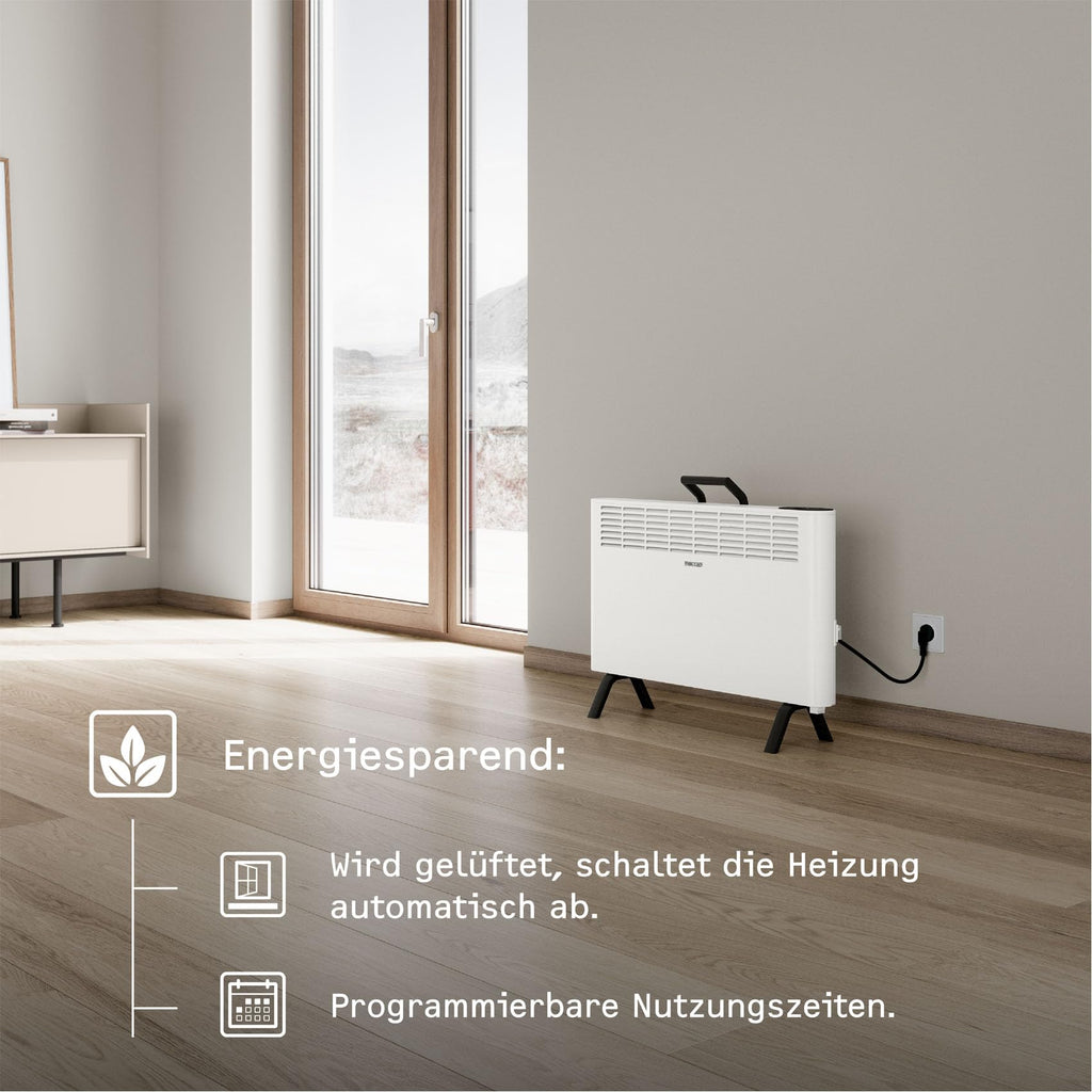 STIEBEL ELTRON neue Elektroheizung engergiesparend, Standgerät CNS 2000 Plus LCD move, 2 kW für ca. 25 m², TÜV geprüft, LC-Display, Wochentimer, Weiß, 207060