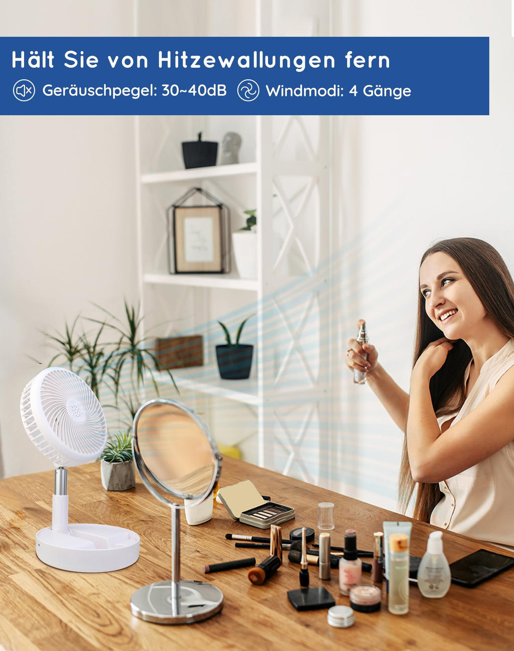 Primevolve 8" Ventilator Faltbarer mit Fernbedienung, 7200mAh Akku USB Standventilator Fan Tragbarer für Outdoor Reise Camping, Tischventilator Leise für Schlafzimmer Büro- Weiß