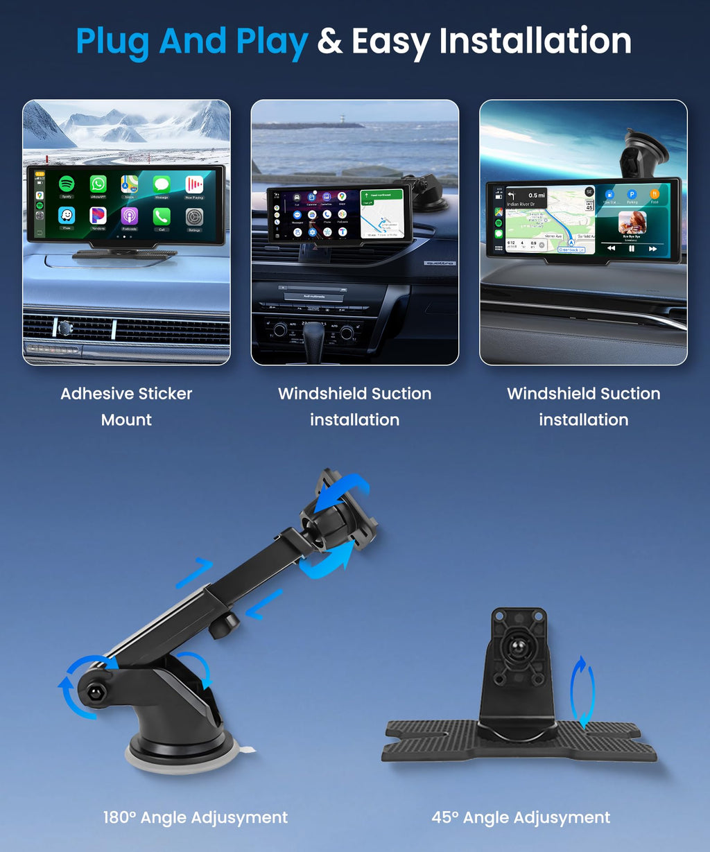 CarPlay & Android Auto Wireless, tragbares Podofo-Radio (10,26 Zoll) mit IPS-Touchscreen, unterstützt SuperLink OTA, Bluetooth, GPS, Sprachsteuerung, Mirror Link, FM, AUX