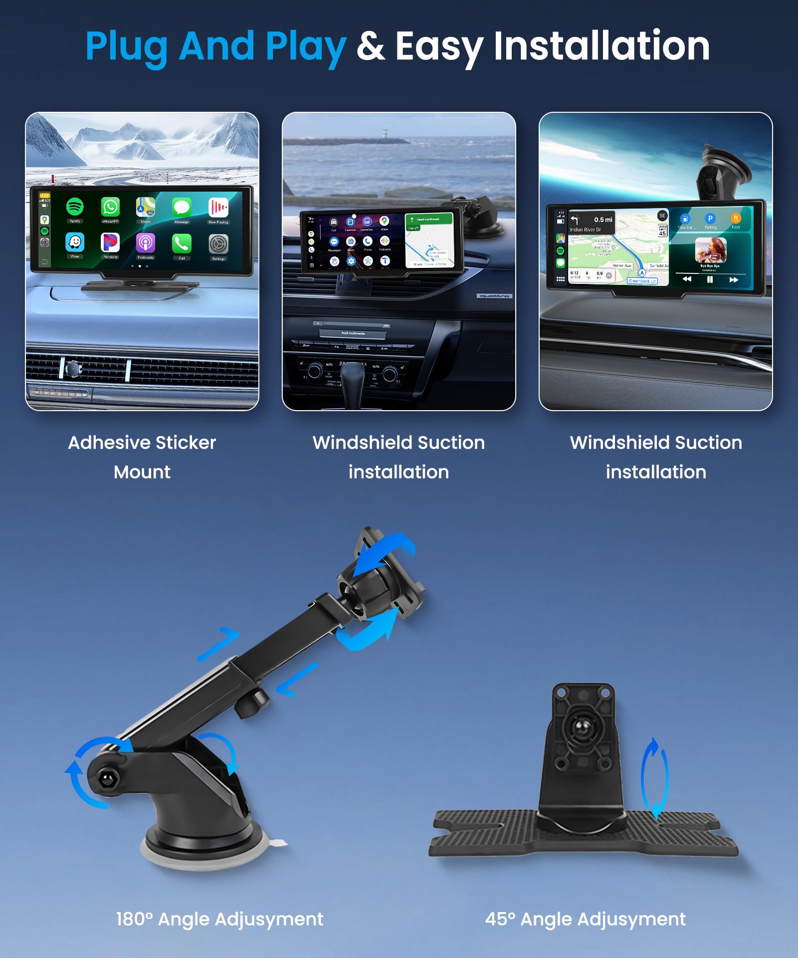 CarPlay & Android Auto Wireless, tragbares Podofo-Radio (10,26 Zoll) mit IPS-Touchscreen, unterstützt SuperLink OTA, Bluetooth, GPS, Sprachsteuerung, Mirror Link, FM, AUX