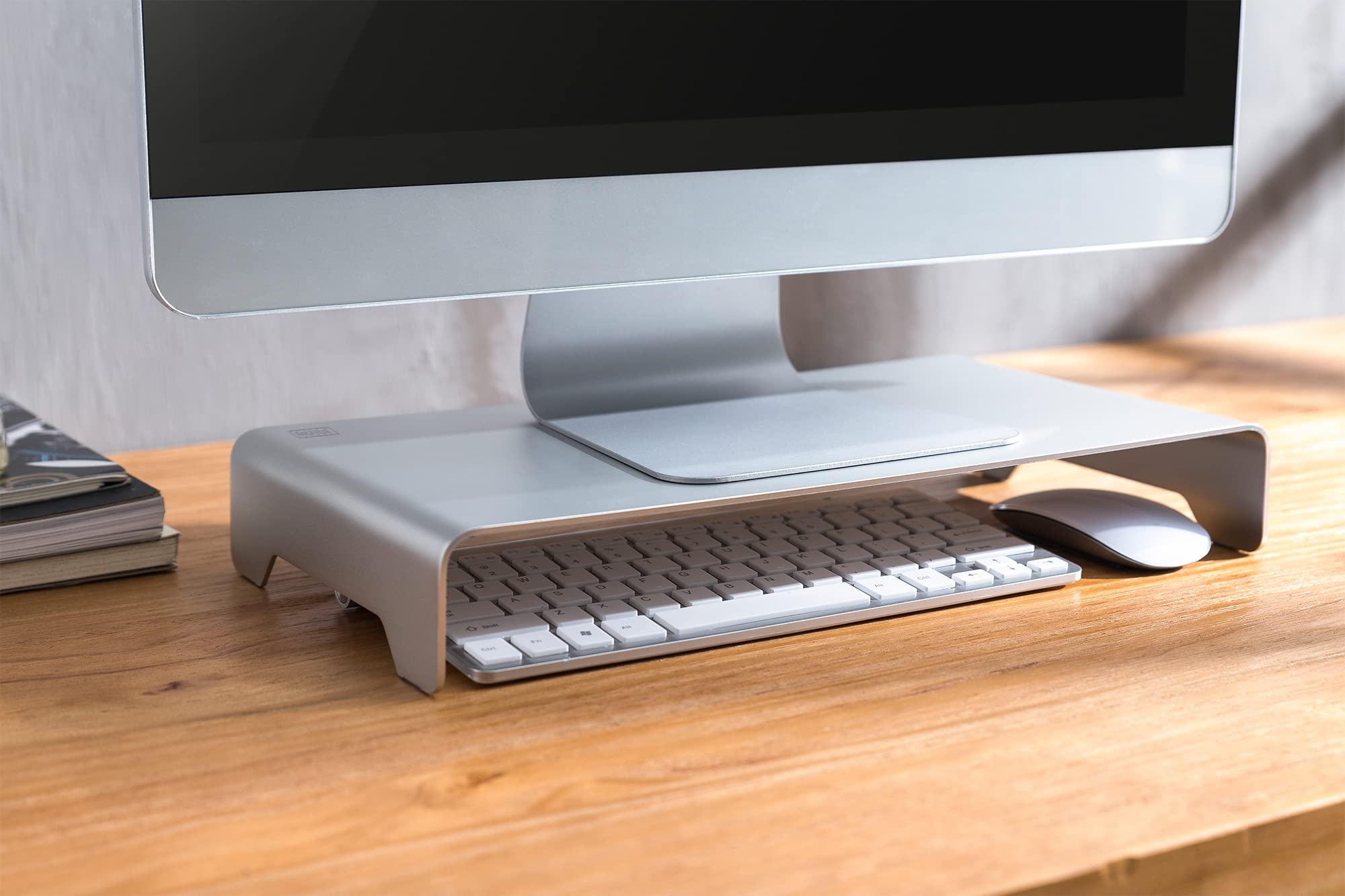 DIGITUS Designer Monitor-Erhöhung aus Aluminium - Bildschirm-Ständer - Traglast 10 kg - Nicht Rutschend - Silber