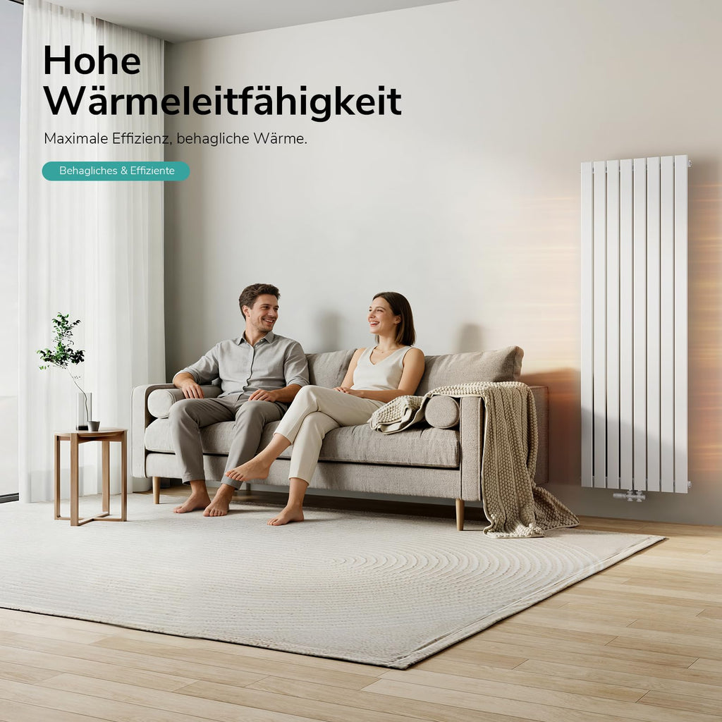 EMKE Design Heizkörper Flach, 1800x616 mm Vertikal Flachheizkörper mit Mittelanschluss, Einlagig Weiß Paneelheizkörper Wandheizkörper für Bad, Schlafzimmer & Wohnzimmer, 1118W