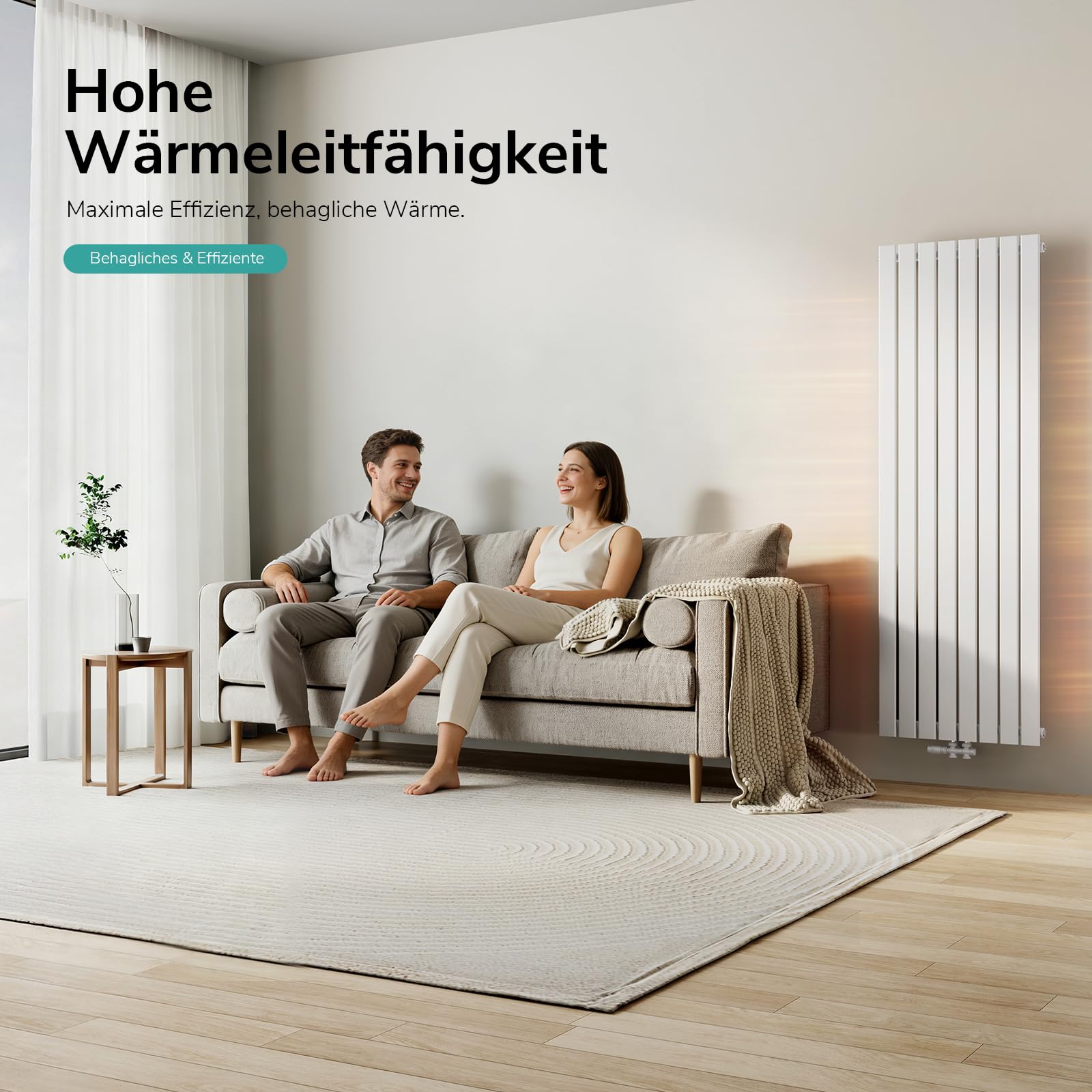EMKE Design Heizkörper Flach, 1800x616 mm Vertikal Flachheizkörper mit Mittelanschluss, Einlagig Weiß Paneelheizkörper Wandheizkörper für Bad, Schlafzimmer & Wohnzimmer, 1118W