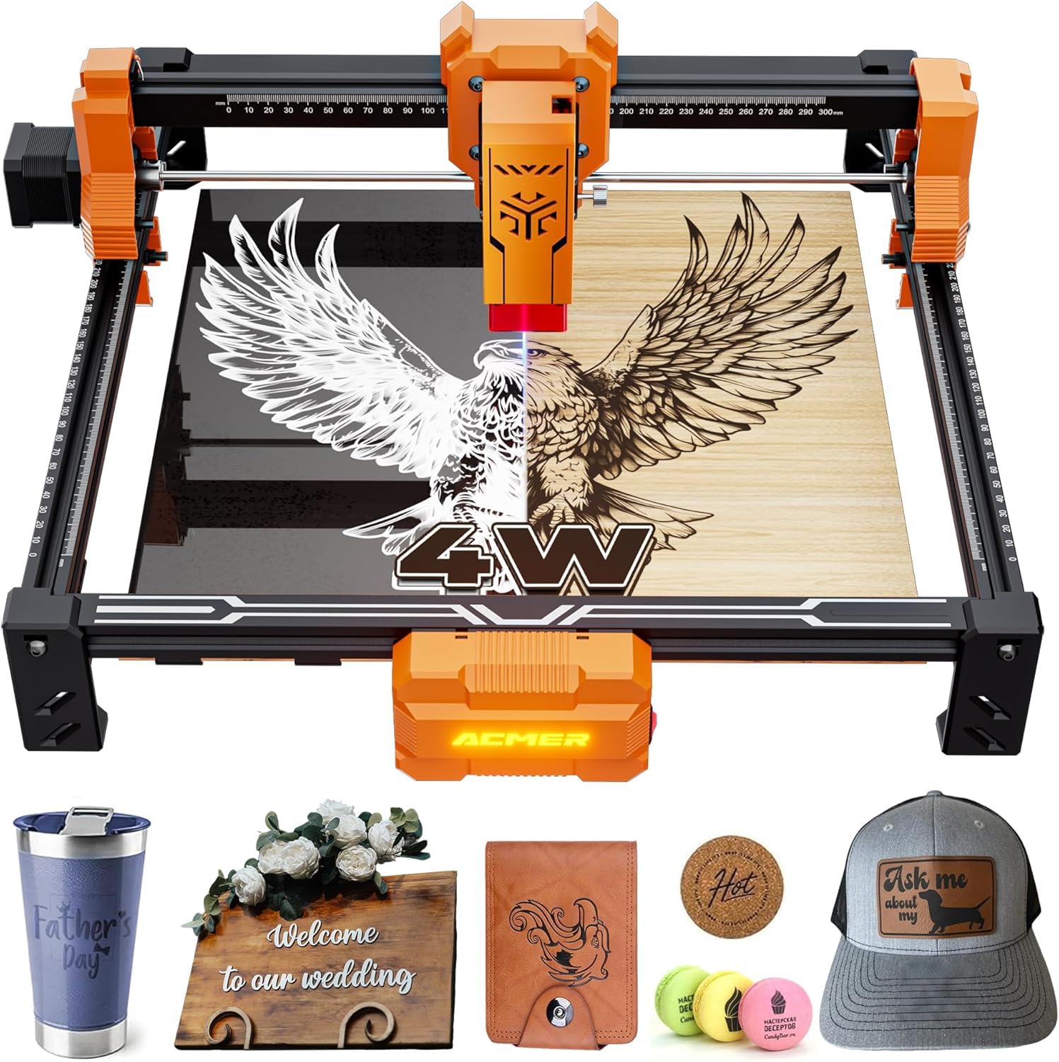 ACMER S2 4W Laser Graviermaschine, 48W Ausgangsleistung Laser Cutter, 300x300mm, 10000 mm/min, Holz Lasergravierer für DIY-Chargenanpassung, Bildung und Unterricht, Modellbau, individuelle Geschenke