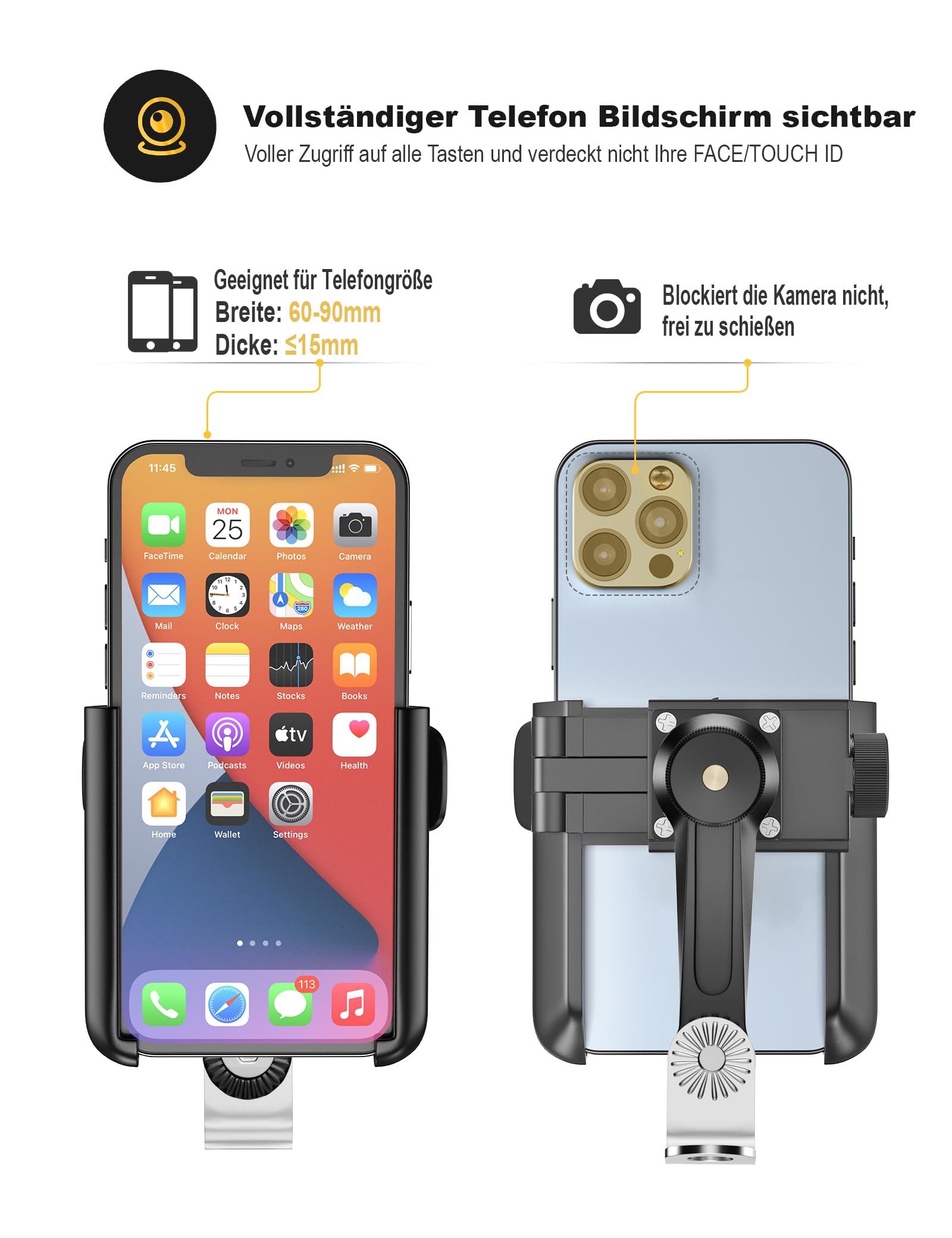 Grefay Handyhalter für Fahrrad und Motorrad, 1-Sekunden-Schnellverschluss. Anti-Shake Halterung für 4,0–7,0 Zoll große Smartphones, für Motorrad Spiegel, um 360° drehbar