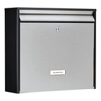 Burg-Wächter Briefkasten Edelstahl mit Namensschild, A4 Einwurf-Format, Verzinktes Stahlgehäuse anthrazit beschichtet mit Edelstahl Tür, Oxford-Set 6877 B+S, Mattschwarz
