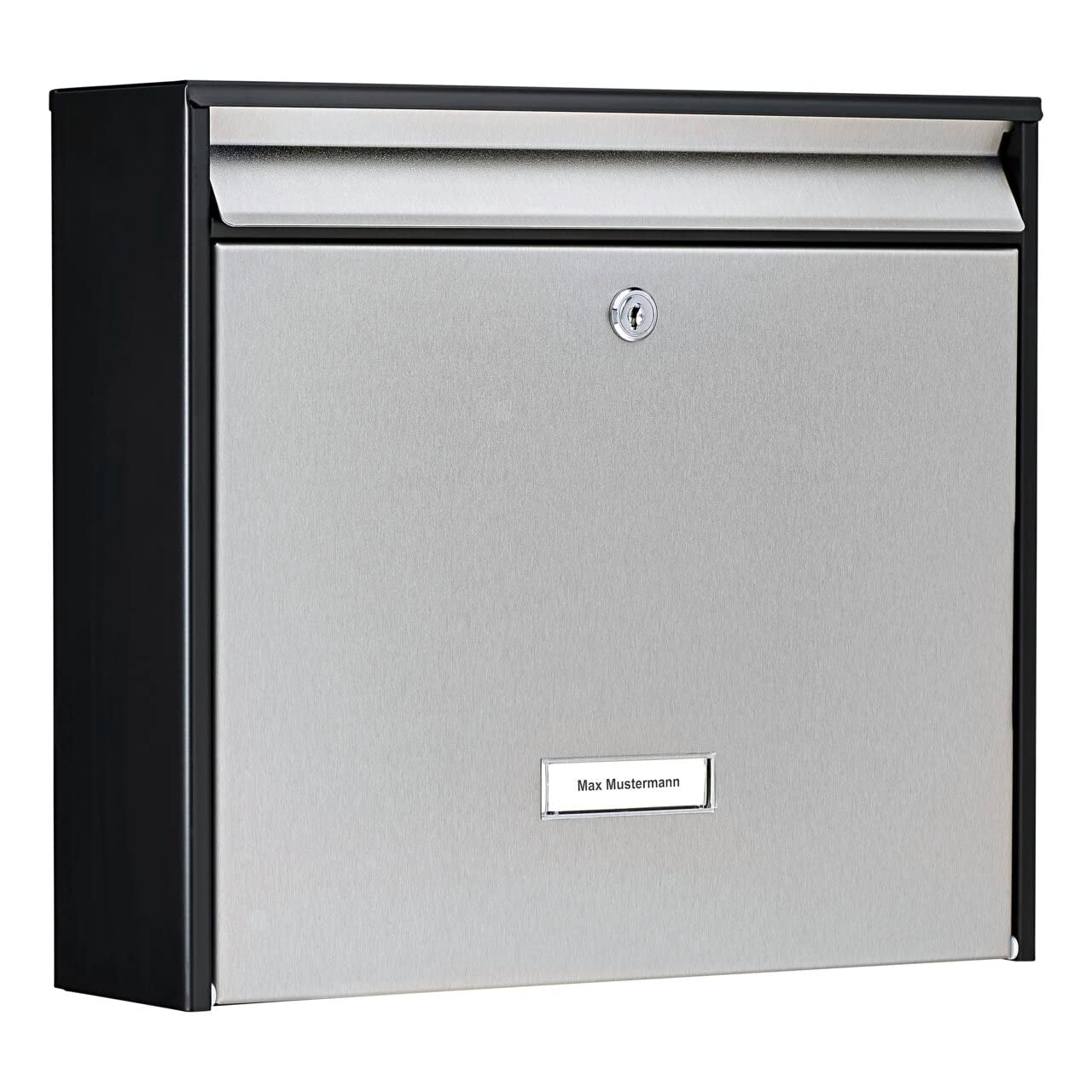 Burg-Wächter Briefkasten Edelstahl mit Namensschild, A4 Einwurf-Format, Verzinktes Stahlgehäuse anthrazit beschichtet mit Edelstahl Tür, Oxford-Set 6877 B+S, Mattschwarz