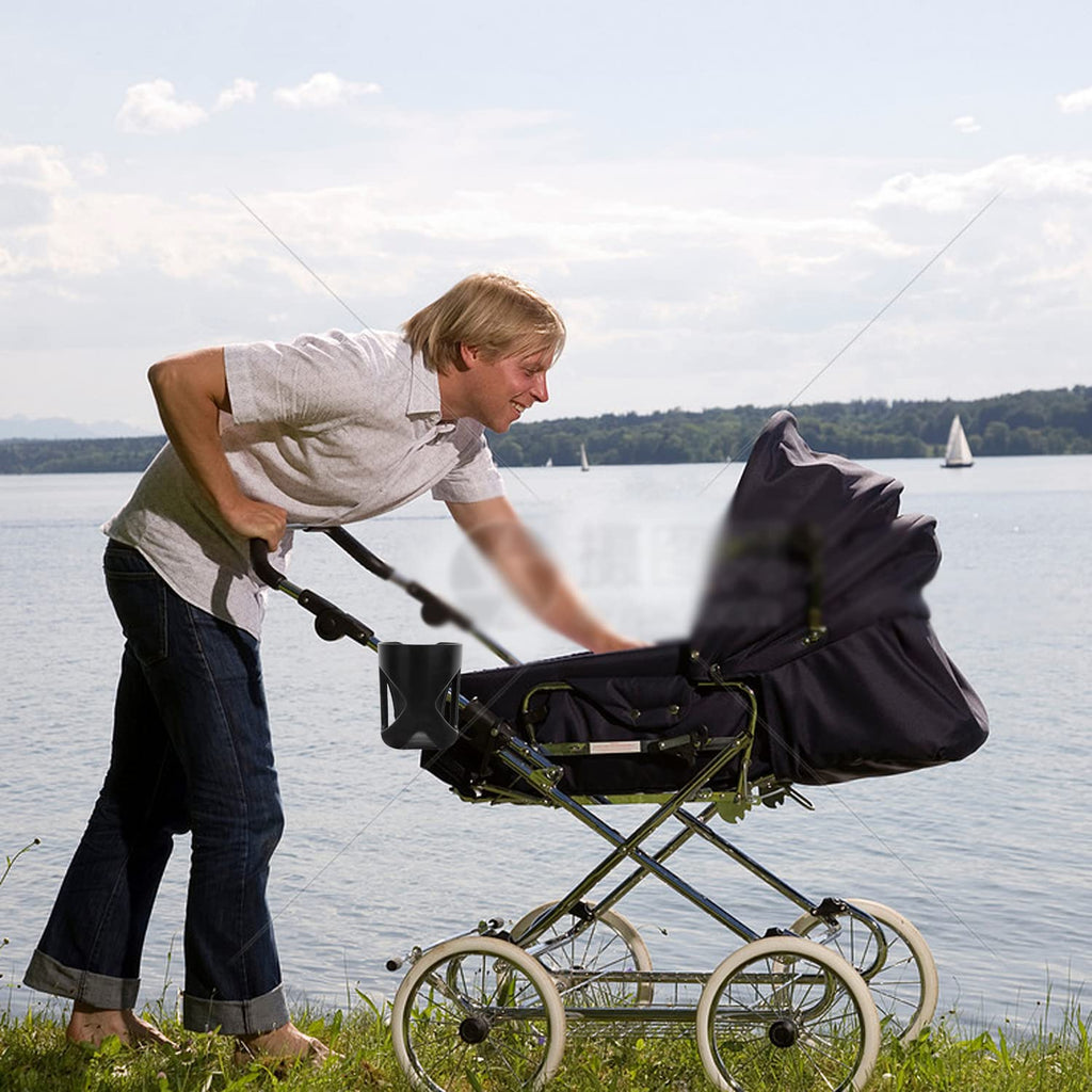 360 Grad drehbarer Getränkehalter für Kinderwagen & Fahrrad - Großer Durchmesser, entwickelt für Gehhilfe, Rollstuhl, Roller (Schwarz)