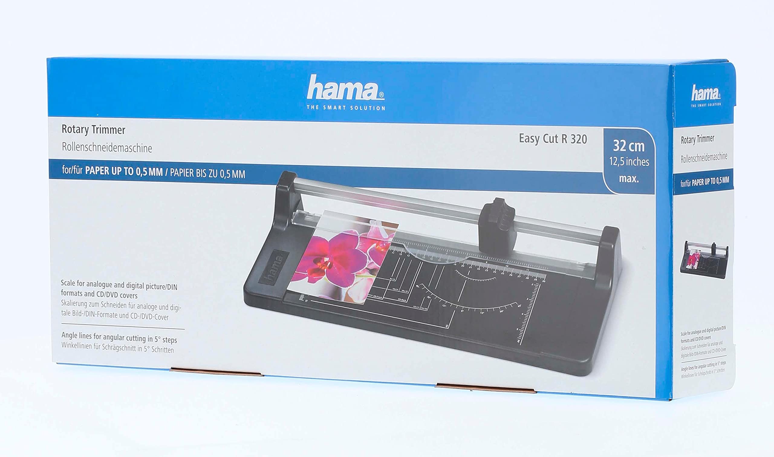 Hama Papierschneider mit Rollklinge (Schneidemaschine mit 5 Blatt Schneidleistung, Schneidegerät bis DIN A4, Rollenschneidemaschine für Papier, Folie und Fotos) schwarz