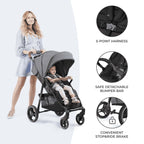Kinderkraft GRANDE PLUS Kinderkraft buggy von Geburt bis 22 kg, Zusammenklappen mit einer Hand, Liegeposition, großes Verdeck mit Fenster, alle 4 Räder gedämpft, geräumige Sitz, Schwarz