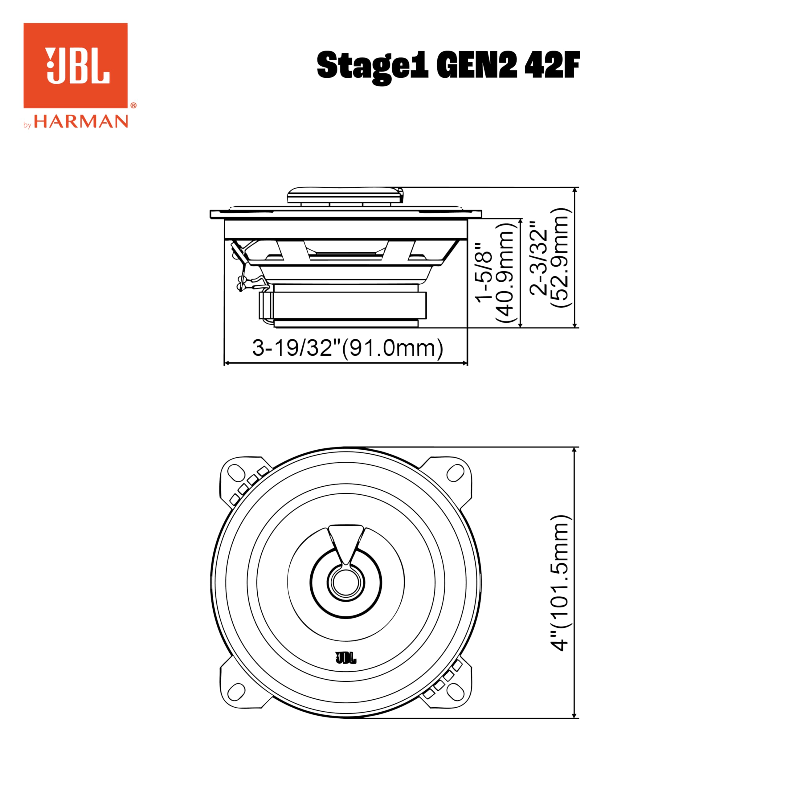 JBL Stage1 GEN2 42F Koaxial Lautsprecher Auto 100mm (4 Zoll): von Harman Kardon Car HiFi mit 40W RMS und 320W Max Einbaulautsprecher Auto Boxen Set - Paarweise