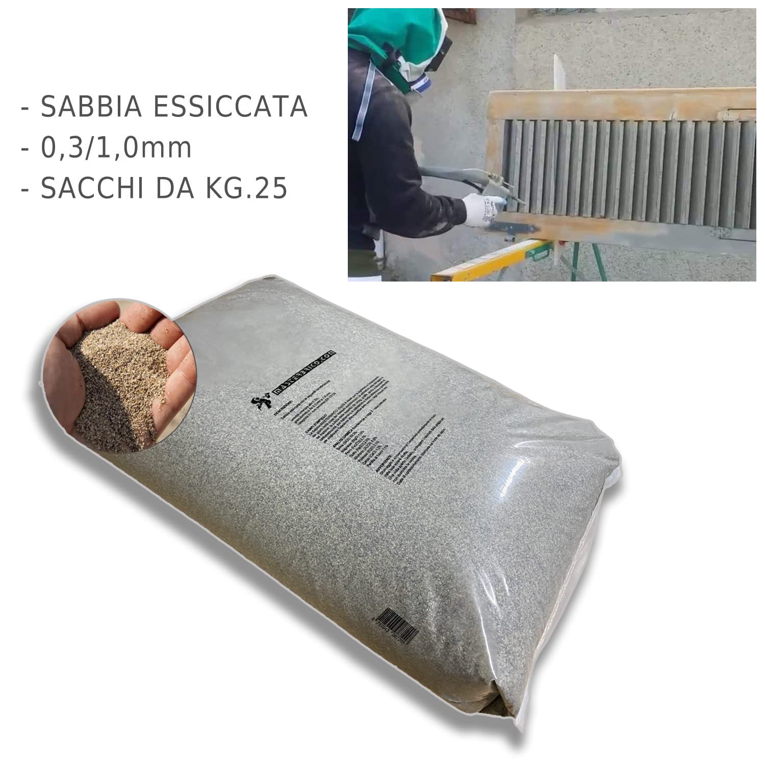 Sand für Sandstrahler, Sandstrahler, Vaga, 0,3 – 1,00 mm, 25 kg Säcke zum Sandstrahlen von Holz, Eisen, Wespen