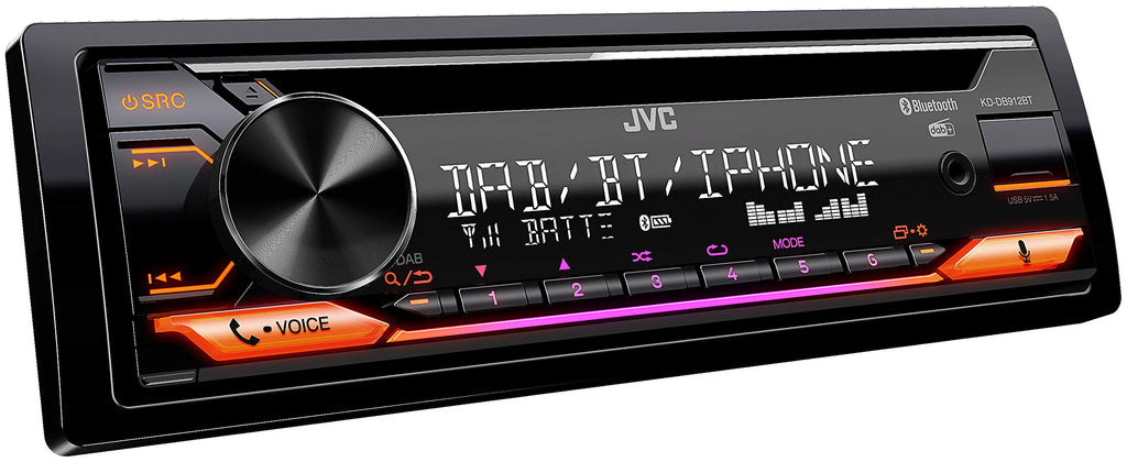 JVC KD-DB622BT CD-Autoradio mit DAB+ und Bluetooth Freisprecheinrichtung (Soundprozessor, USB, AUX-In, Spotify Control, 4 x 50 Watt, rote Tastenbeleuchtung, Ohne Antenne)