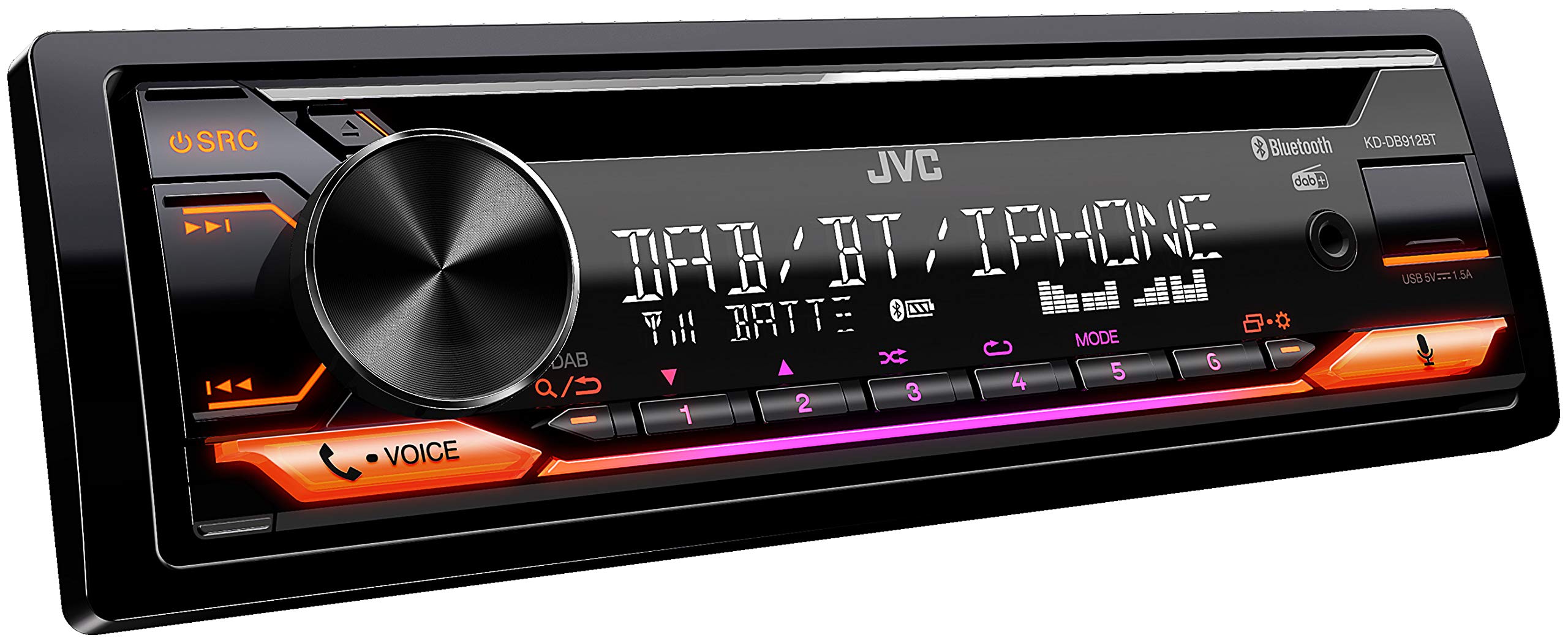 JVC KD-DB622BT CD-Autoradio mit DAB+ und Bluetooth Freisprecheinrichtung (Soundprozessor, USB, AUX-In, Spotify Control, 4 x 50 Watt, rote Tastenbeleuchtung, Ohne Antenne)