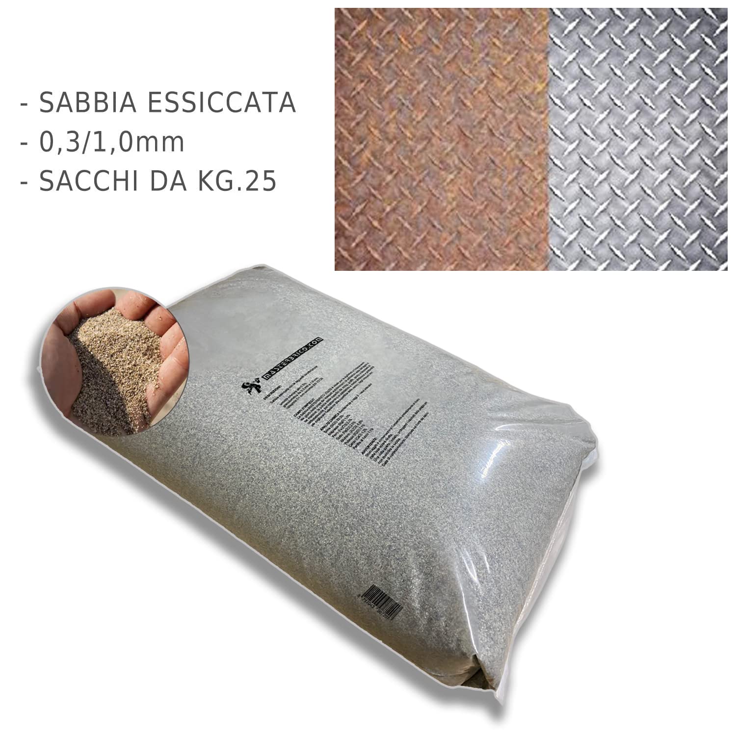 Sand für Sandstrahler, Sandstrahler, Vaga, 0,3 – 1,00 mm, 25 kg Säcke zum Sandstrahlen von Holz, Eisen, Wespen