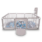 Selonis Laufstall Baby Großer Spielplatz Mit 100 Bälle Bälle Laufgitter Für Kinder, Grau: Grau/Weiß/Transparent/Babyblue