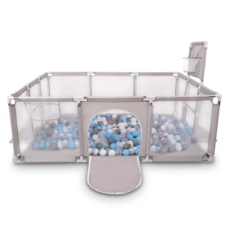 Selonis Laufstall Baby Großer Spielplatz Mit 100 Bälle Bälle Laufgitter Für Kinder, Grau: Grau/Weiß/Transparent/Babyblue
