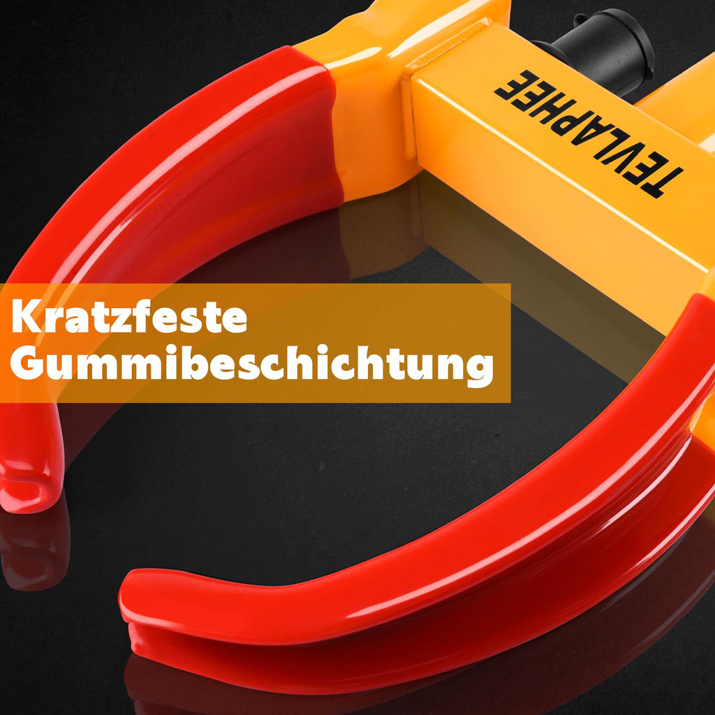 Tevlaphee Radkralle Parkkralle mit Sicherheitsschloss und 3 Schlüsseln für PKW Wohnwagen Anhänger - Reifenbreite 19-30cm - Felgenkralle Reifenkralle Wegfahrsperre Diebstahlsicherung