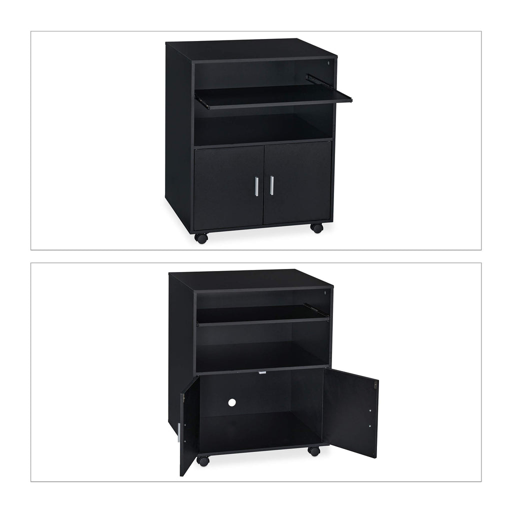 Relaxdays Rollcontainer Büro, mit 2 Fächern & Tastaturauszug, Druckertisch mit Rollen, HxBxT: 74 x 60 x 48 cm, schwarz