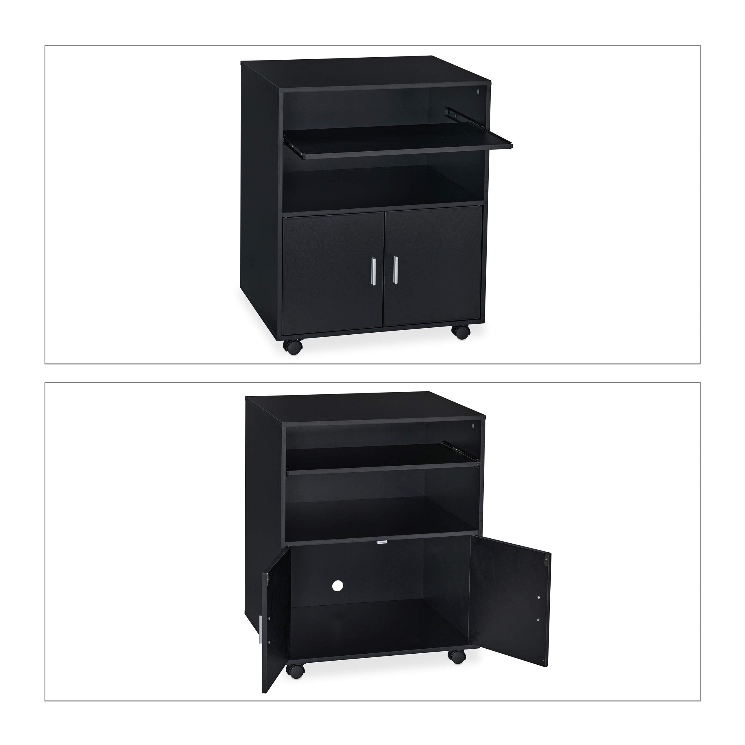 Relaxdays Rollcontainer Büro, mit 2 Fächern & Tastaturauszug, Druckertisch mit Rollen, HxBxT: 74 x 60 x 48 cm, schwarz
