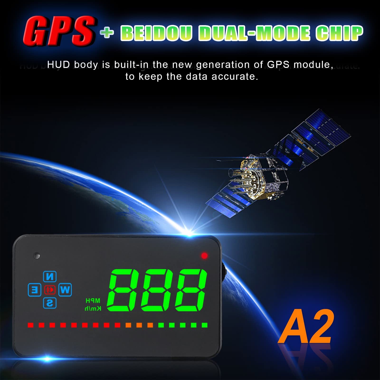 iKiKin Head Up Display Auto, HUD GPS für Alle Autos und LKWs, Windschild-LED-Projektor mit HUD-Reflexionsfilm, Geographisches Positionierungs System Tachometer, Plug & Play