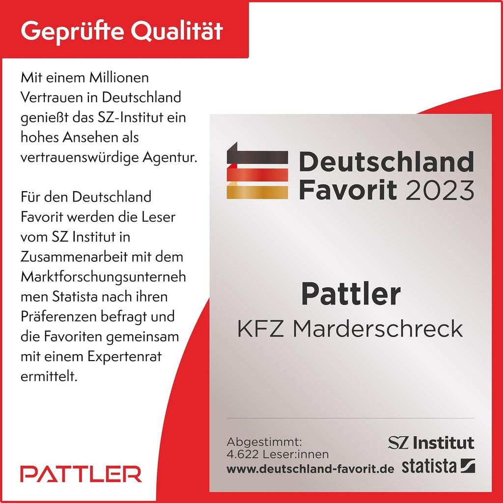 PATTLER® Marderschreck Auto - Marderabwehr mit Ultraschall. Anschluss an 12V Autobatterie. Sofortiger & Langfristiger Marderschutz im Motorraum