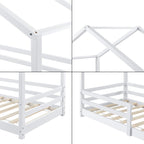 [en.casa] Kinderbett Knätten Hausbett Bodenbett 90 x 200 cm Holzbett für Kinder mit Rausfallschutz Bettgestell mit Lattenrost Kiefernholz Weiß