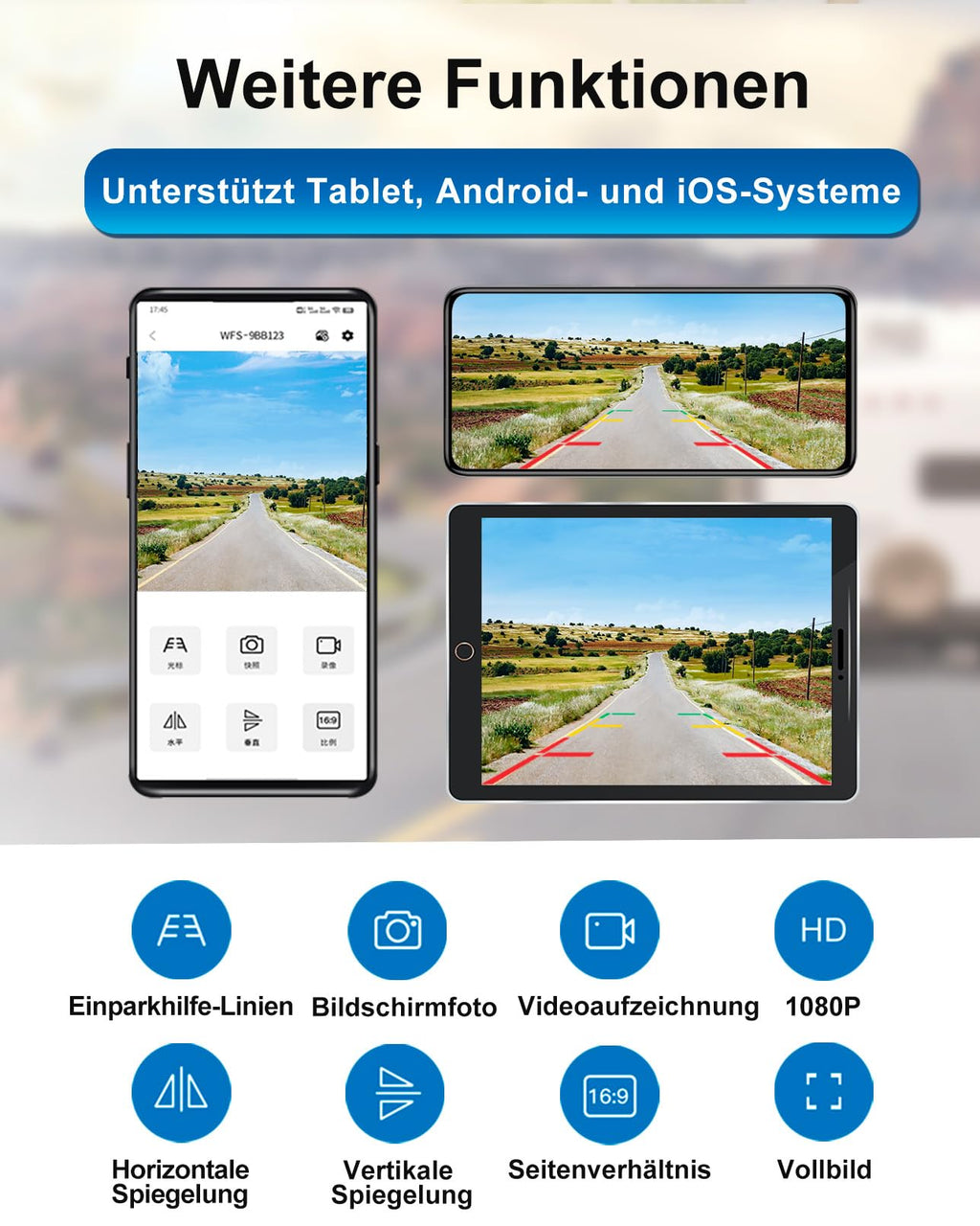 1080P Solar Kabellose Rückfahrkamera – Magnetische WLAN Rückfahrkamera mit Nachtsicht, 365 Tage Standby, IP66, wiederaufladbarer Akku für Anhänger Wohnmobil LKW Auto kompatibel mit Handy Android