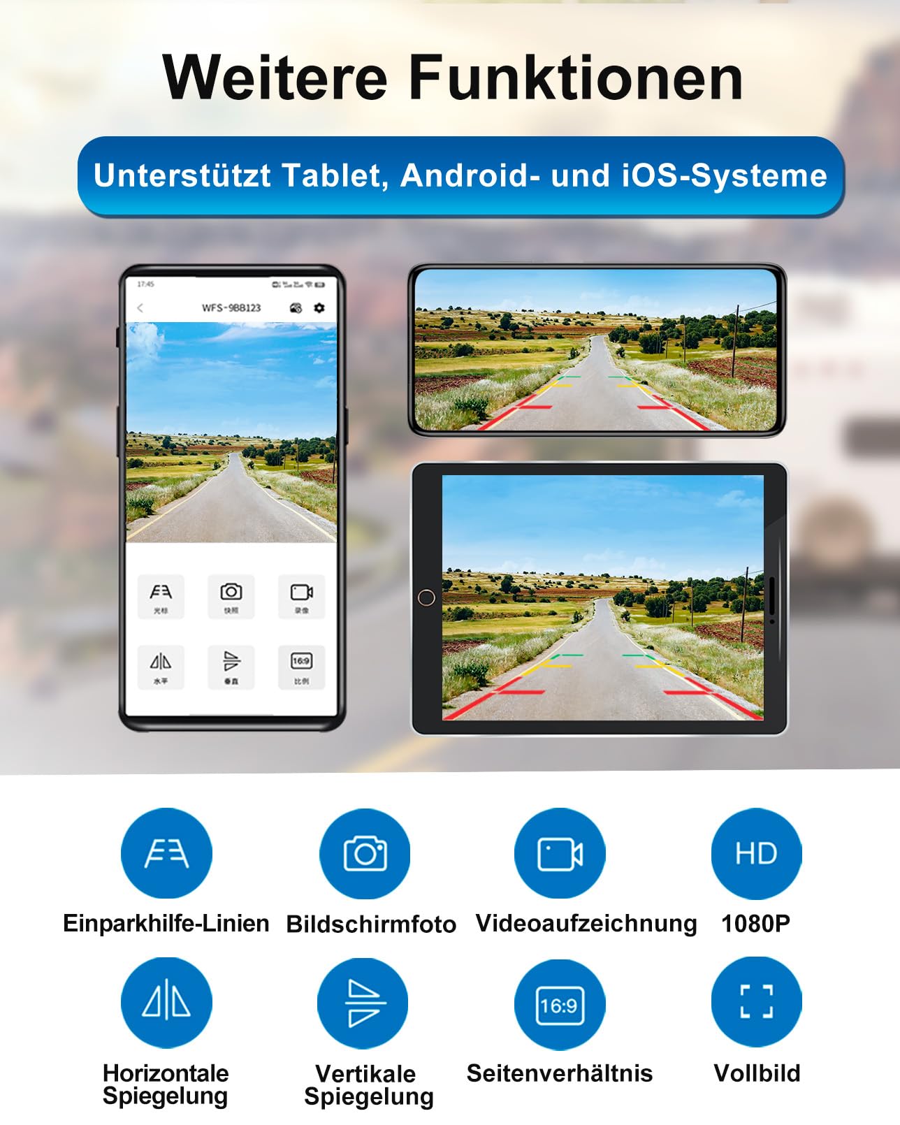 1080P Solar Kabellose Rückfahrkamera – Magnetische WLAN Rückfahrkamera mit Nachtsicht, 365 Tage Standby, IP66, wiederaufladbarer Akku für Anhänger Wohnmobil LKW Auto kompatibel mit Handy Android