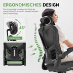 GTPLAYER Bürostuhl Ergonomisch, Schreibtischstuhl mit Verstellbarer Kopfstütze, Armlehnen, Lendenwirbelstütze, Büro Stuhl & Gaming Stuhl Wippfunktion, Chefsessel aus Mesh, 150kg(Schwarz)