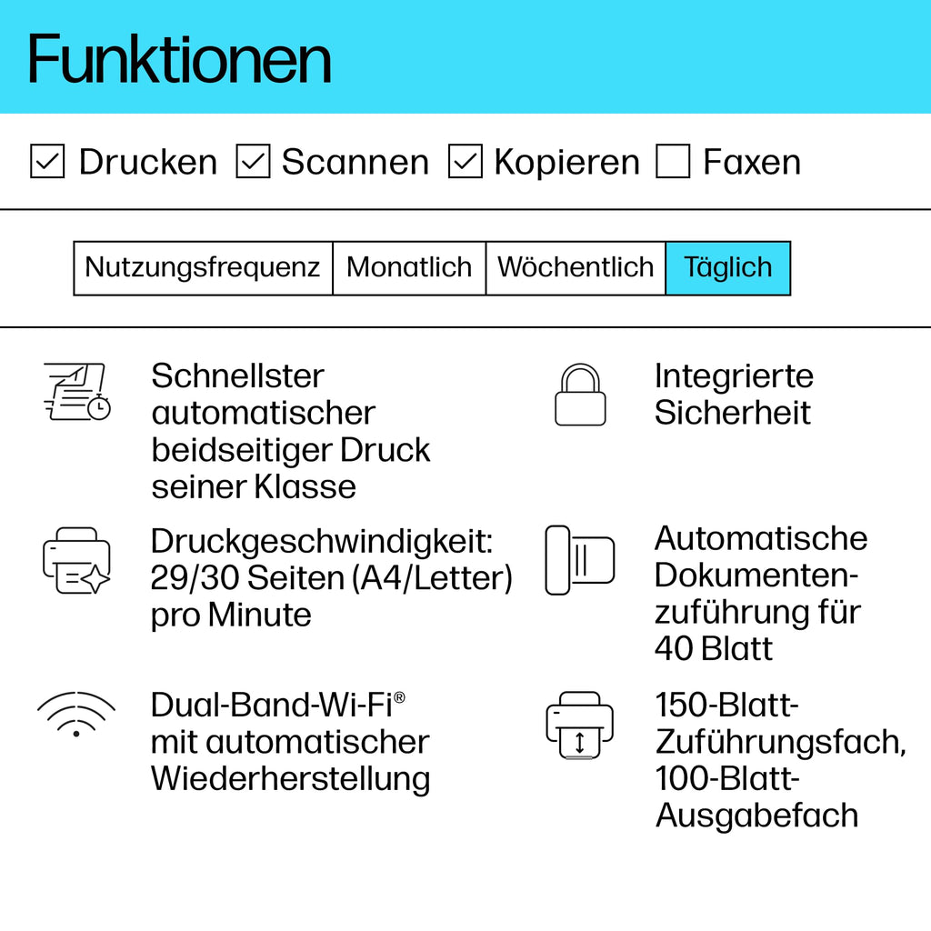 HP LaserJet MFP M234sdw Multifunktionslaserdrucker, Drucker, Scanner, Kopierer, Vorlageneinzug, WLAN, LAN, Duplex, Airprint, Grau-Weiß
