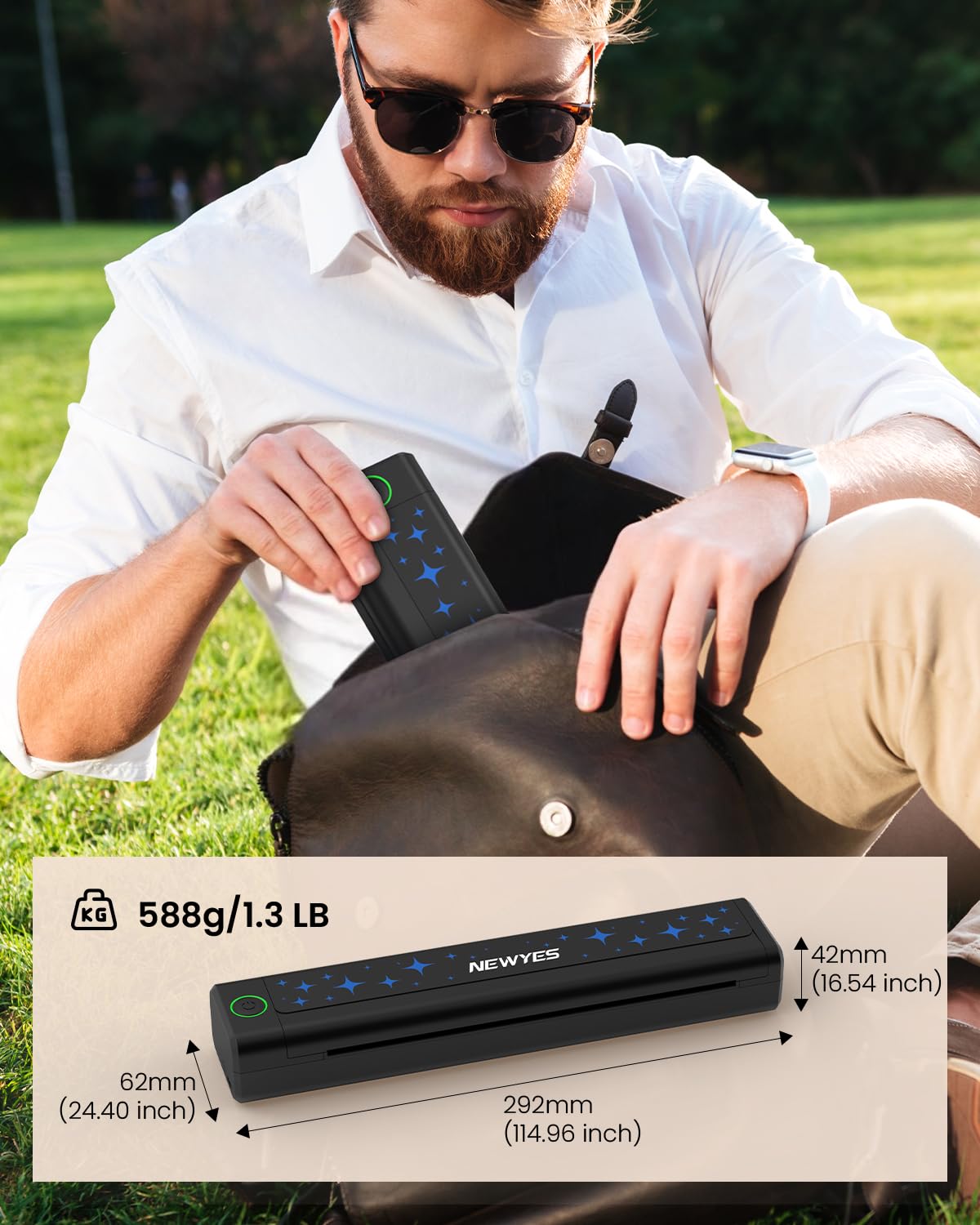 NEWYES Drucker, Tragbarer Thermodrucker für Geschäftsreisende und Studenten – Bluetooth Drucker für A4 Thermodruckpapier, Kompakt, Sofortiger Druck & Langlebiger Akku