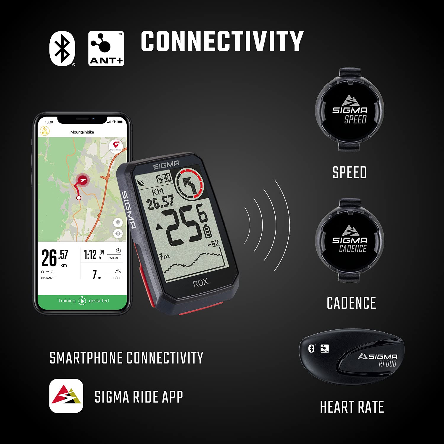 SIGMA ROX 4.0 Black | Fahrradcomputer kabellos GPS & Navigation inkl. Halterung | Outdoor GPS Navigation mit Höhenmessung