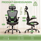 GTPLAYER Bürostuhl Ergonomisch, Schreibtischstuhl mit Verstellbarer Kopfstütze, Armlehnen, Lendenwirbelstütze, Büro Stuhl & Gaming Stuhl Wippfunktion, Chefsessel aus Mesh, 150kg(Schwarz)