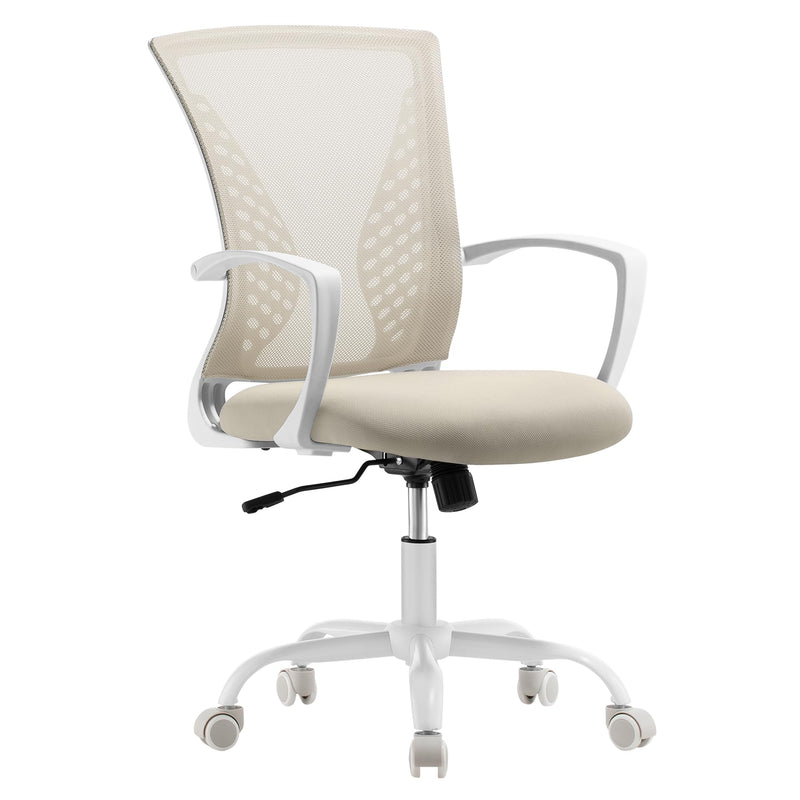 SONGMICS Bürostuhl, Schreibtischstuhl mit Netzbespannung, höhenverstellbarer Computerstuhl, Drehstuhl, Wippfunktion, atmungsaktiv, Büro, Arbeitszimmer, bis 120 kg belastbar, cappuccinobeige OBN022K01