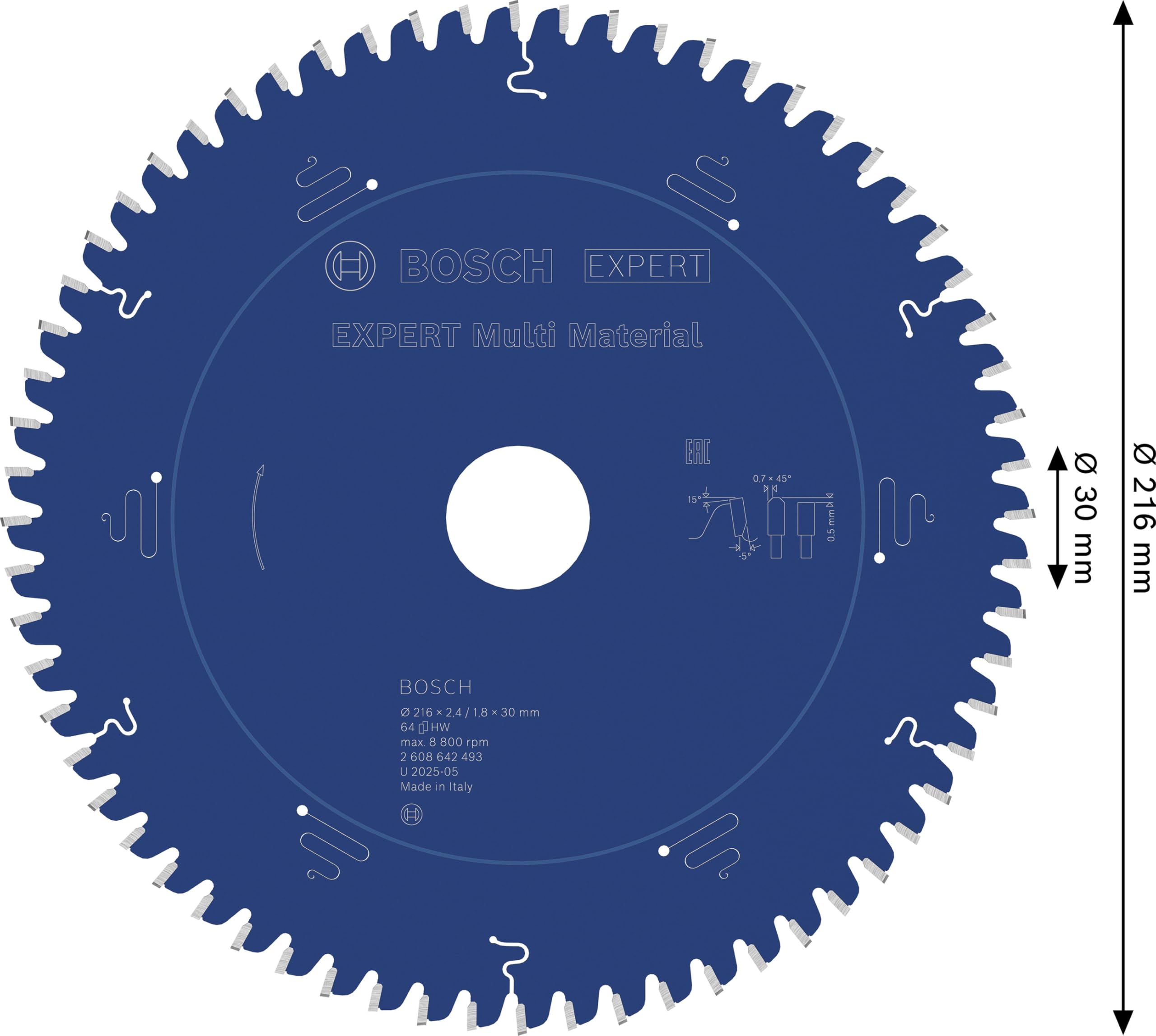 Bosch Professional Kreissägeblatt Expert for Multi Material (216 x 30 x 2,4 mm, 64 Zähne, Zubehör Kreissäge), 2608642493
