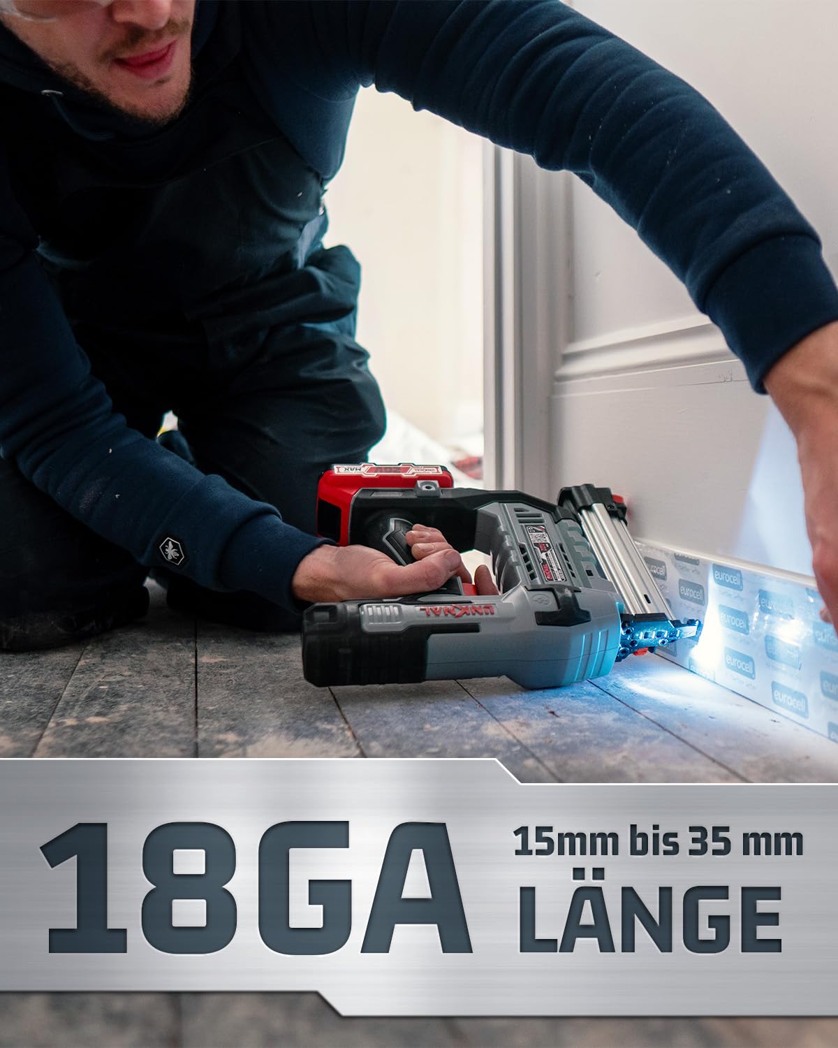 LINKNAL Elektrische Nagelpistole, kabellos, batteriebetrieben, 18 Gauge, 2 × 20 V max. Li-Ionen-Akkus, Ladegerät und 1000 Nägel im Lieferumfang enthalten (L820-BN)