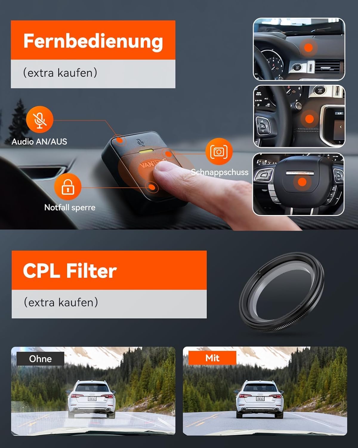 VANTRUE N5 4 Kanal 2.7K STARVIS 2 Dashcam Auto 1944P+ 3 Lens 1080P Dash Cam Vorne Innen Hinten, 5.8GHz WiFi, IMX675 HDR Nachtsicht Dash Camera Auto 24H Parkmodus, Sprachbefehle, Max 1TB