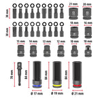 Original Einhell Impact Stecknuss-Set 32-tlg. (18x 30-mm-Kraftbits, 9x 40-mm-Stecknüsse, 3x 80-mm-Stecknüsse, S2- und CrMo-Stahl, Kunststoffhülse, KFZ-Bereich)