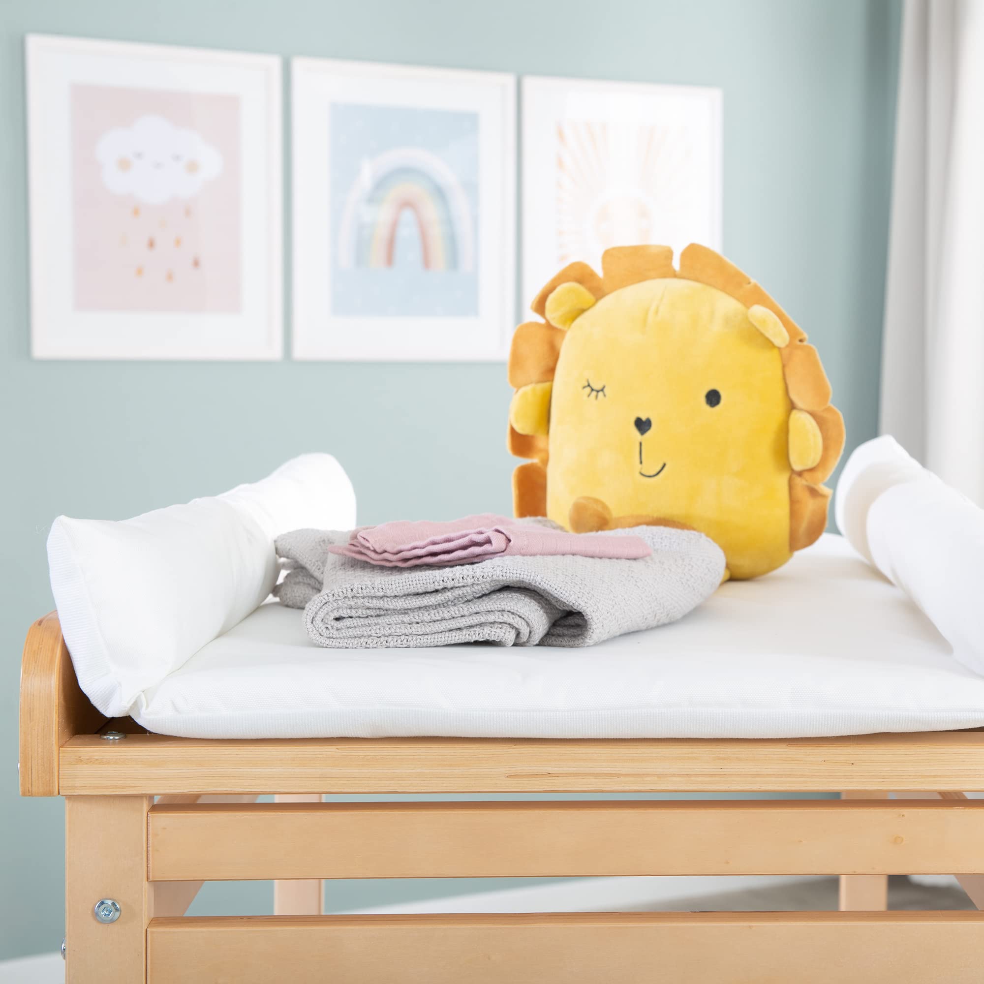 roba Bade Wickel Kombi Baby Pool - Wickeltisch ausziehbar mit integrierter Badewanne - Mobile Kombination aus Holz natur - Inkl. Wickelauflage weiß, 1 Stück (1er Pack)