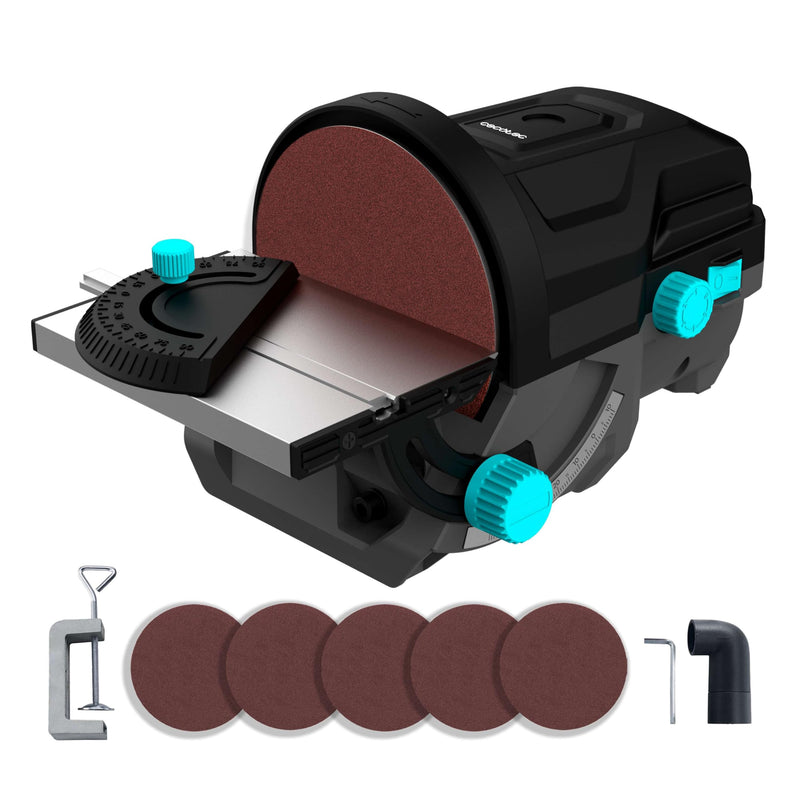 Cecotec Elektrische Tischscheibenschleifmaschine PerfectSurface 1000 Stand Disc. 140W, 5 Schleifpapier-Ersatz mit 125mm, Schleifbank, abnehmbarer Adapter, Halterung zur Befestigung auf dem Tisch