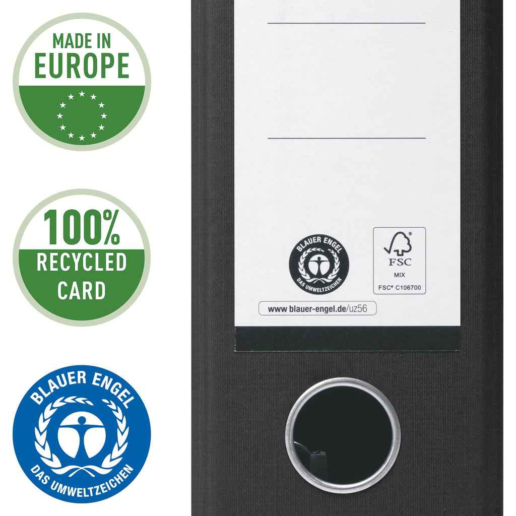VON Leitz Ordner A4, 10er Pack, 100 % Recyclingpapier, 80 mm Rückenbreite, Für 600 Blatt, Blauer Engel & FSC-zertifiziert, Für Schule, Studium & Zuhause, Schwarz, 10530095