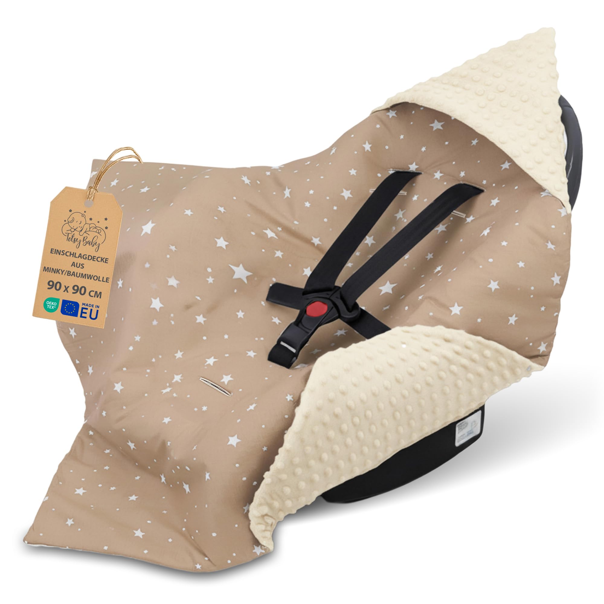 Einschlagdecke Babyschale Baby Decke 90x90 cm - Fußsack Blanket für Kinderwagen und Autositz Ganzjahres für Neugeborenen und Kleinkinder Einschlagsdecken für 3 und 5 Punkt Gurt Minky Oeko-Tex