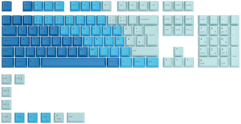 Glorious Gaming 115x GPBT-Keycaps - Cherry-Profil, äußerst widerstandsfähiger PBT-Kunststoff, optisch EIN Blickfang, überragende Akustik, Originalschrift, Deutsch Layout - Ocean