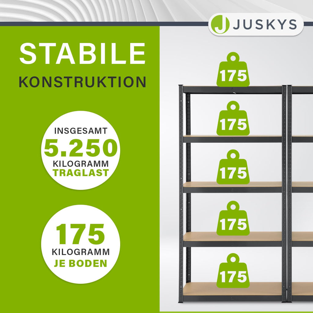 Juskys 6er-Set Lagerregal Basic 6X 180x90x40cm (HxBxT) - 5250 kg - 30 Böden - Schwerlastregal Steckregal Metall Kellerregal Regalsystem Regal - Grau