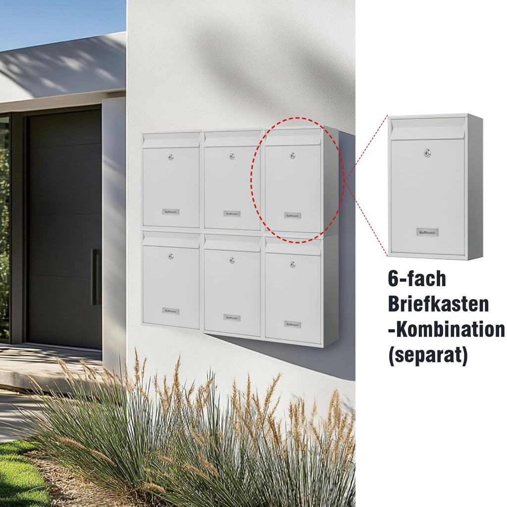 Zedelmaier Mehrfamilienhaus personalisiert 6er Briefkastensysteme DIN C4 Briefkastenanlage Briefkästen Wandbriefkasten Postkasten inkl. 4 Schlüsseln 26x35x8,5cm Weiß XL