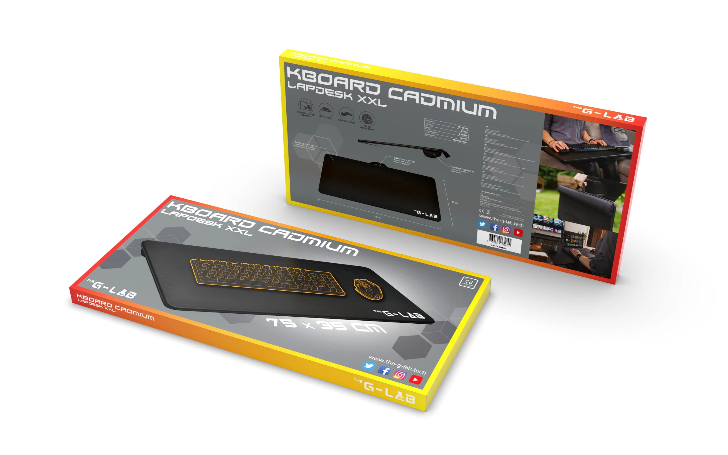 THE G-LAB K-Board Cadmium Laptopablage mit XXL-Kissen, Ideal für Home Office/Gaming für Bett oder Sofa, Laptopständer 13"-19", Lapdesk Extra Large mit Griff
