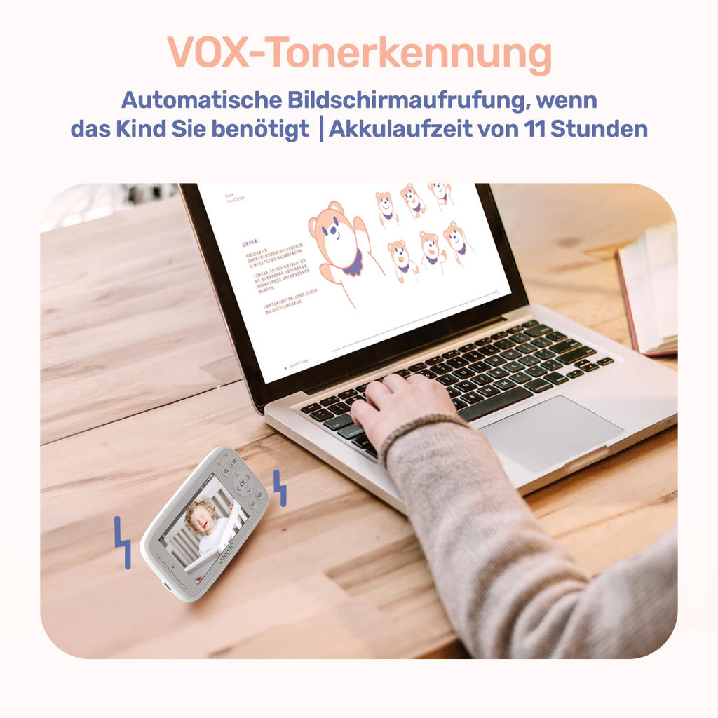 jeeber 360 Grad Babyphone mit Kamera, 4'' IPS WLAN Video Babyfon, Nachtsicht, 2 Wage Audio, Bereich alarme, Temperatur, 500m hohe Reichweite Baby Kamera und APP ohne ABO