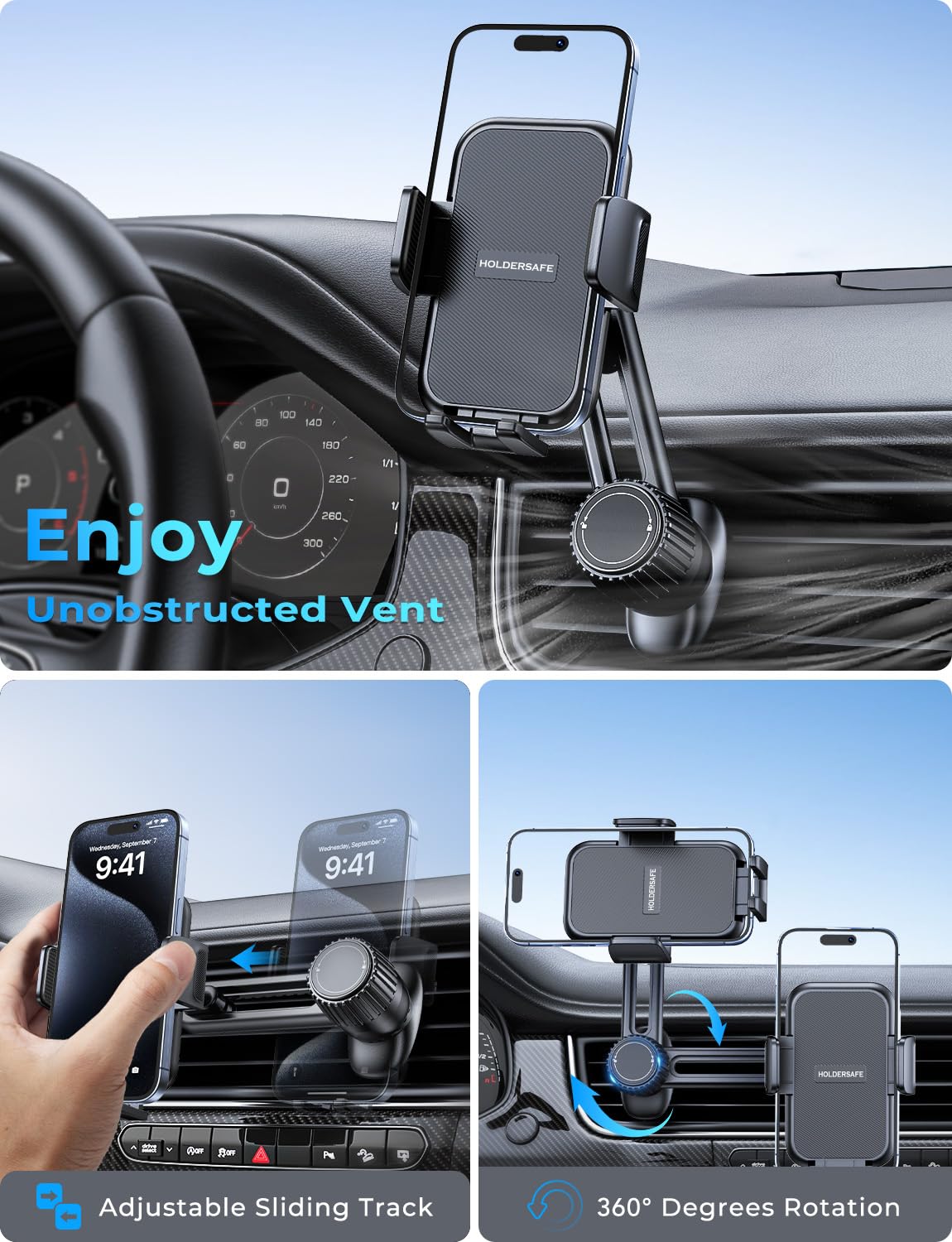 Handyhalterung Auto Handy Halterung Autohalterung: Universale Lüftung Handyhalter, EIN-Knopf-Release & 360 Grad Vent KFZ Halterung für iPhone 16/15/14/13/12 Pro Max Plus, Samsung, Huawei, Xiaomi, usw